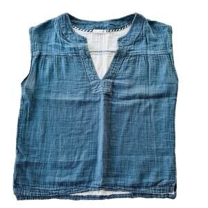 Sundry Blue Denim Gauze Sleeveless Tank Top Size 3 / Small Split Neck